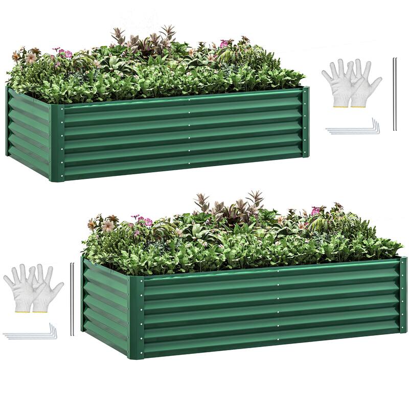 Moasis Outdoor Metal Raised Garden Bed with Gloves