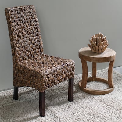 Dining Chairs with Abaca Woven Handcrafted Design - Mahogany Frame and Elegant Comfort, Set of 2 - 19