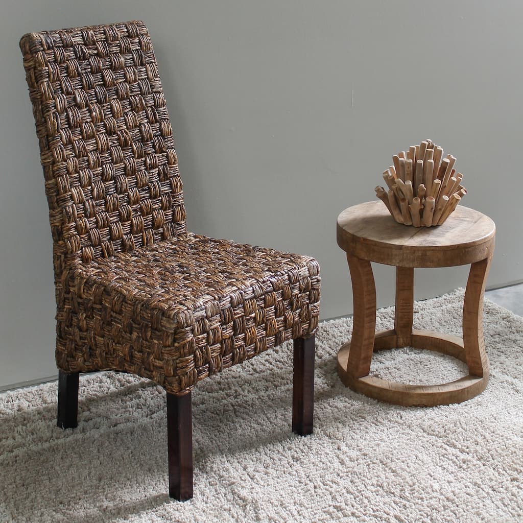 Dining Chairs with Abaca Woven Handcrafted Design - Mahogany Frame and Elegant Comfort, Set of 2 - 19