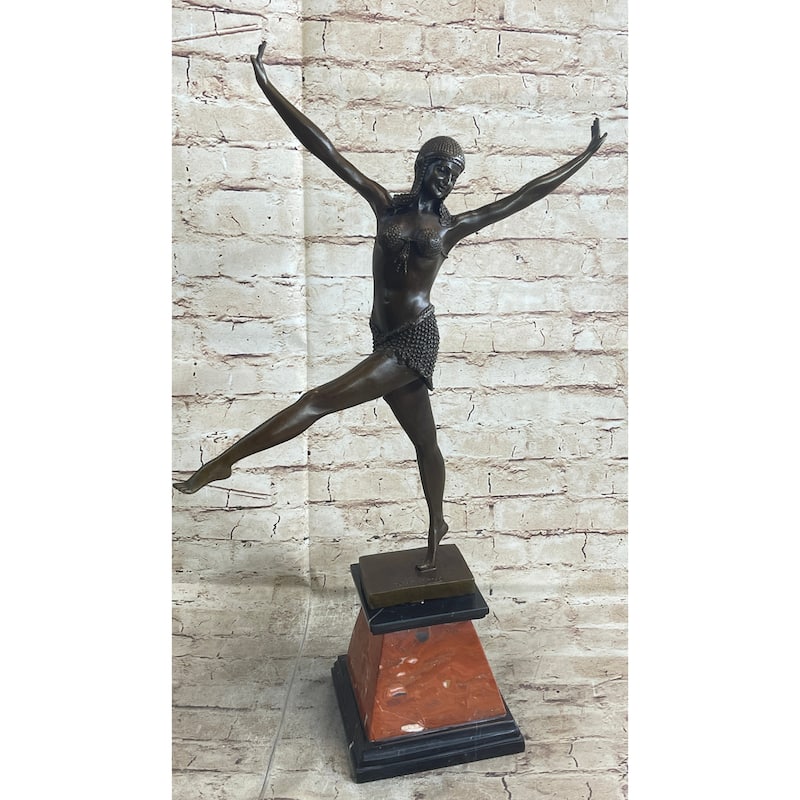 Signed Chiparus Charming Dancer Bronze Marble Statue Sculpture 24 Inches Tall Figurine