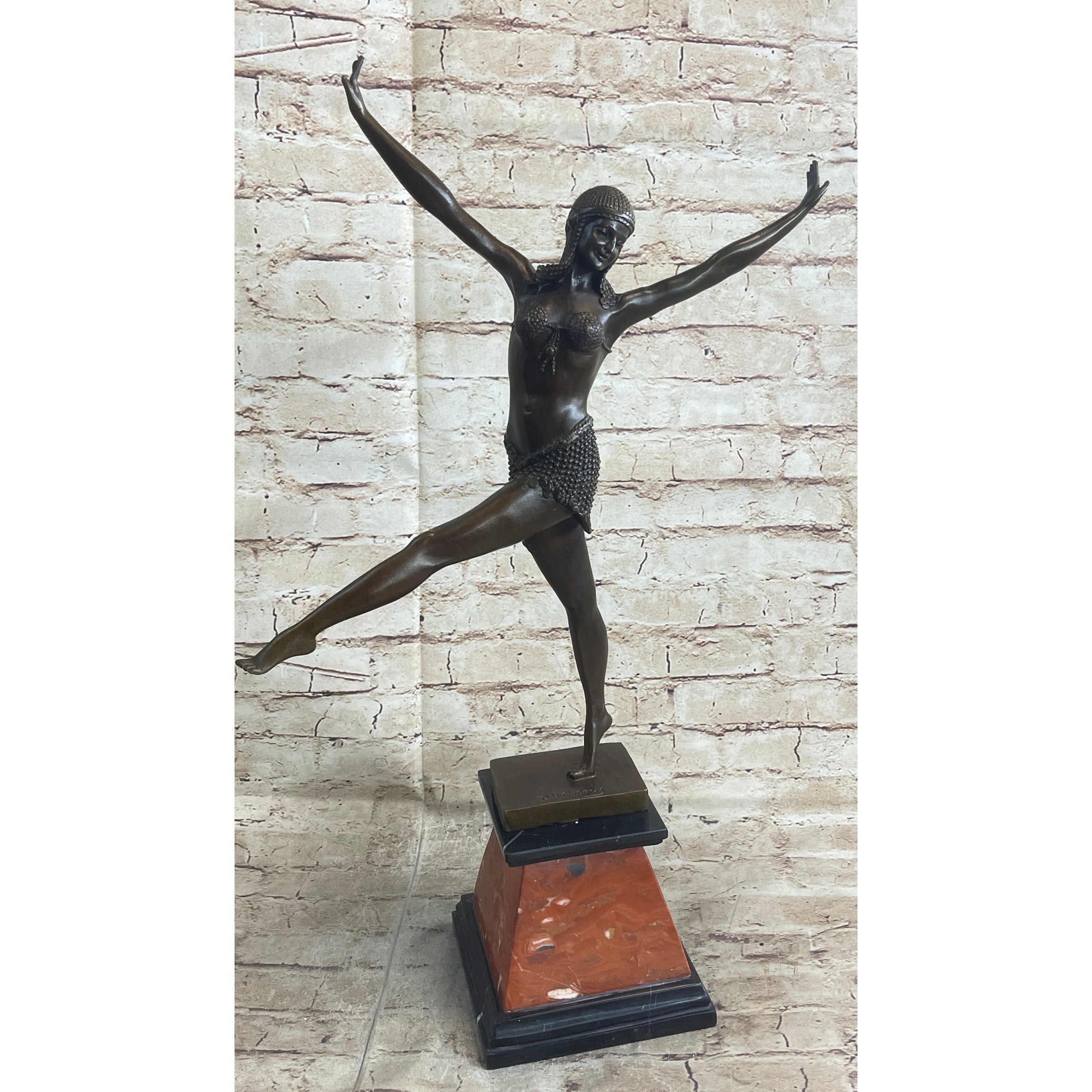 Signed Chiparus Charming Dancer Bronze Marble Statue Sculpture 24 Inches Tall Figurine