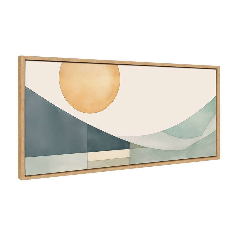 Kate and Laurel Sylvie Mid Century Modern Abstract Geometric Coastal Landscape Framed Canvas by The Creative Bunch Studio - 18x40 - Natural