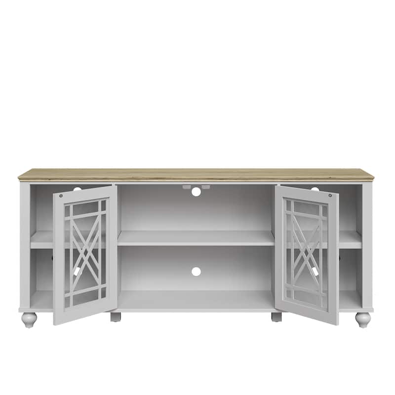 Vintage TV Stand with Carved Doors for Large Size TV