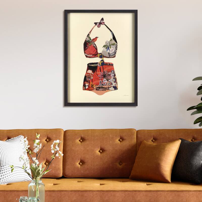 Empire Art "Monte Carlo Beach" Alex Zeng's dimensional collage, under glass & a black shadow box frame