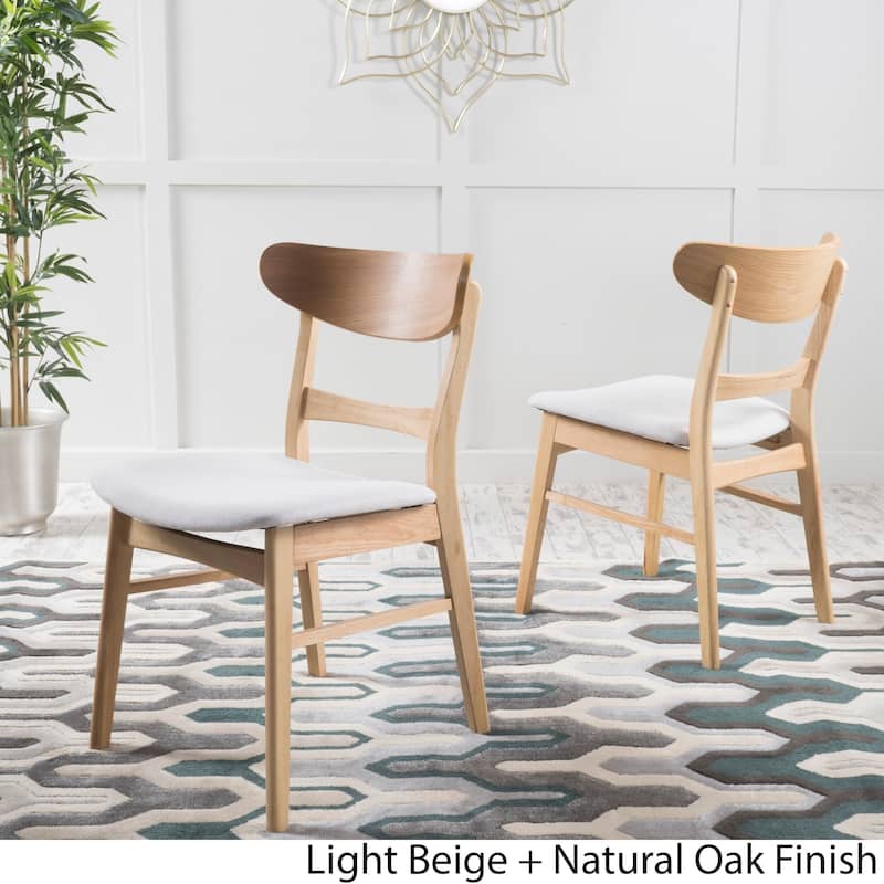 Abrielle Mid-Century Modern Upholstered Rubberwood Dining Chair (Set of 2) by Christopher Knight Home - Dark Beige/Oak