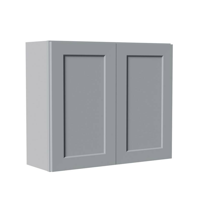 Navy Blue Shaker 36" Solid Wood Wall Cabinet, Soft Close Hinges, Adjustable Shelves, Double Door for Kitchen