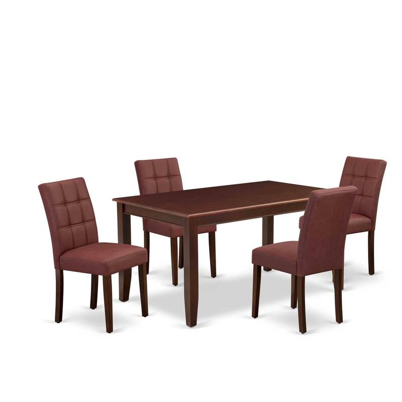 5-Piece Mahogany Finish Solid Wood Top-Rectangular Dining Room Set-Seats 4