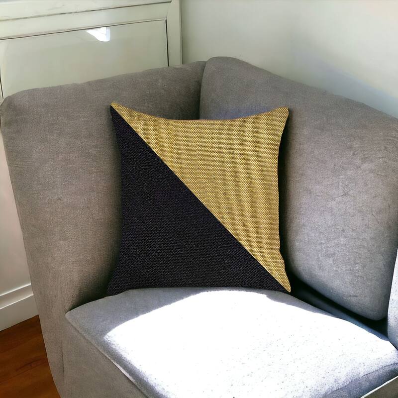 HomeRoots 18" X 18" Yellow And Black Geometric Zippered Handmade Polyester Throw Pillow Cover