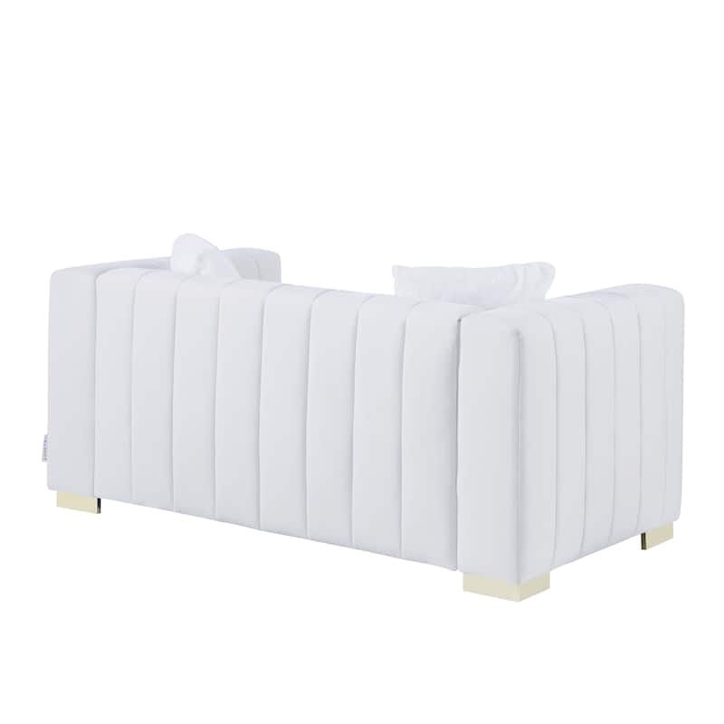 Modern White Velvet Loveseat Sofa with Clean Lines and Premium Features