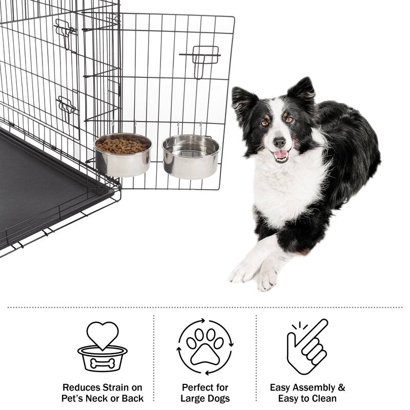 Set of 2 Stainless-Steel Dog Bowls - Cage, Kennel, and Crate Hanging Pet Bowls for Food and Water