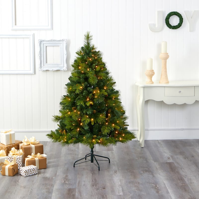 5ft Slim Christmas Tree with Lights - Artificial Pine Tree, 711 Tips, Warm White LED Lights, Holiday Decor - Green - 60