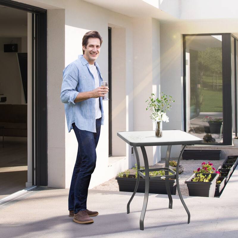 27" Square Bistro table Garden Dining table Outdoor Tempered Glass table - Black
