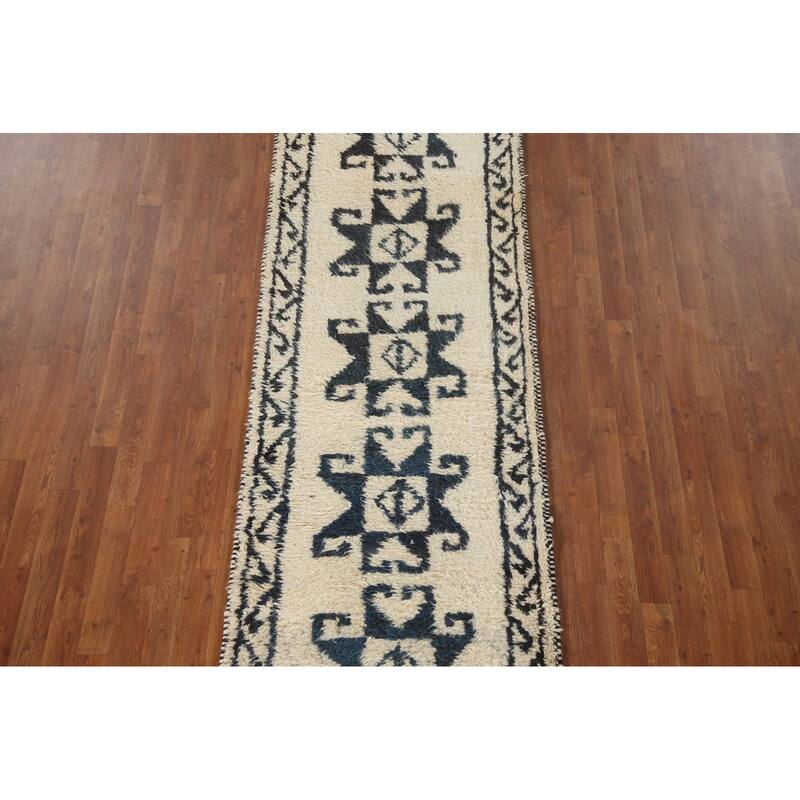 Anatolian Turkish Runner Rug Handmade Hallway Beige Wool Carpet - 3'0"x 11'5"