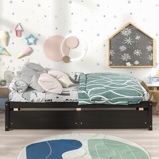 Twin Platform Bed with 2 Drawers, Solid Wood Frame, No Box Spring Need