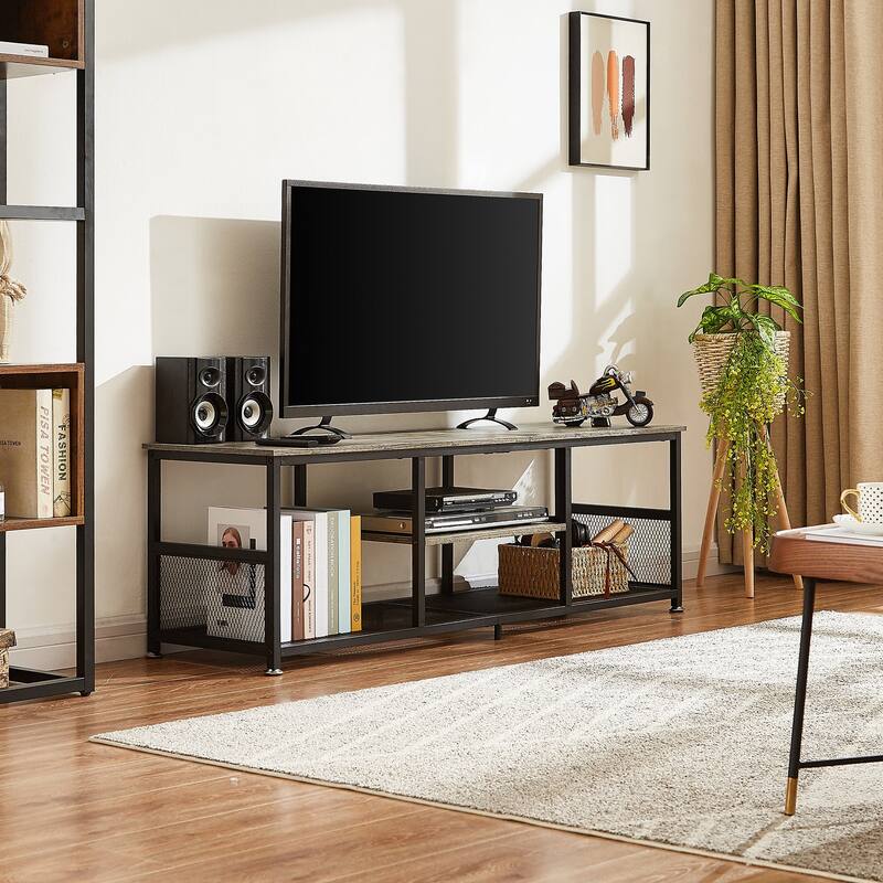 VECELO Industrial TV Stand for Televisions up to 80 Inch,70" Entertainment Center with Open Storage Shelves,Console Table
