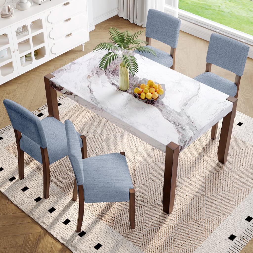 Roomfitters 5-Piece Dining Table Set for 4, Faux Marble Kitchen Table with Upholstered Chairs, Dining Room Furniture Set