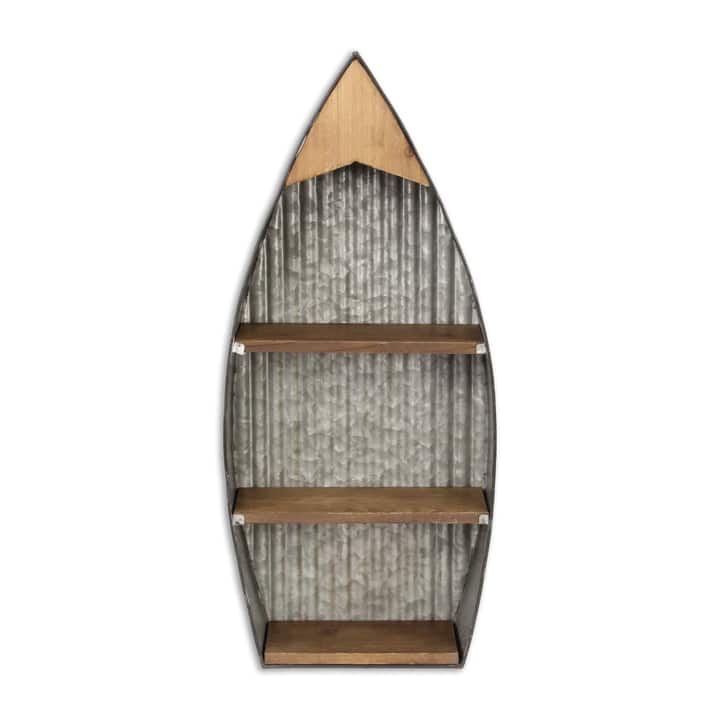 Gray Metal Ribbed Wall Hanging Boat with Wood Shelves - Grey