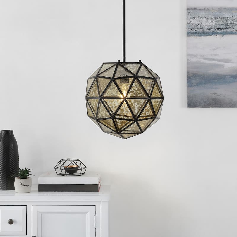 SAFAVIEH Lighting Ludivine Pendant - 13.5" x 13.5" x 51" - Black/Clear - 14Wx14Dx52H