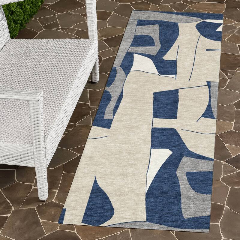 Machine Washable Indoor/ Outdoor Modern Crestone Chantille Rug - Navy - 2'3" x 7'6"