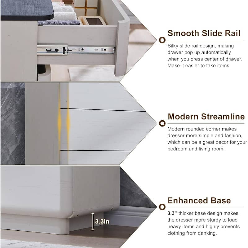 Modern 5 Drawer Dresser for Bedroom, Handle-less Wooden Dressers