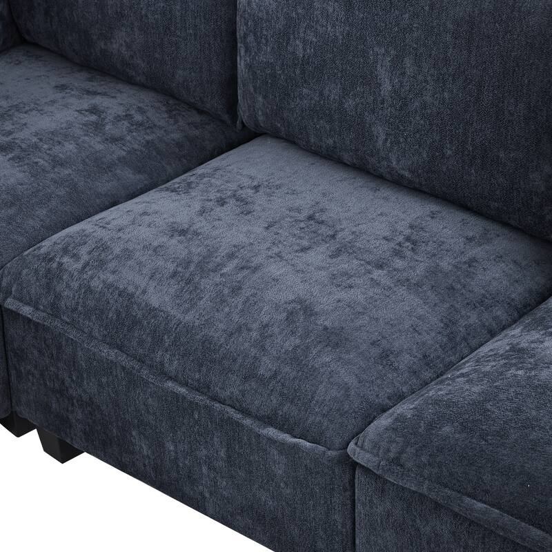 U-Shaped Chenille Sectional Sofa Set Modular Couch w/ Coffee Table