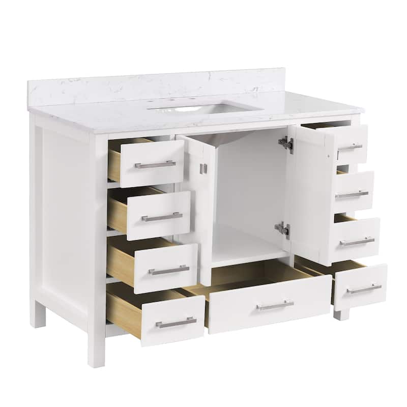 StarrySky 48 inch Undermount Single Sink Bathroom Vanity with Engineered Carrara Marble Top