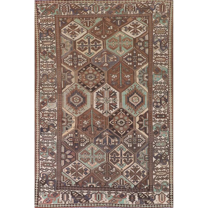 Geometric Bakhtiari Persian Vintage Area Rug Hand-Knotted Wool Carpet - 6'10"x 10'3"