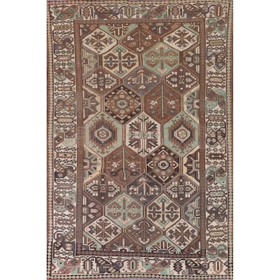 Geometric Bakhtiari Persian Vintage Area Rug Hand-Knotted Wool Carpet - 6'10"x 10'3"