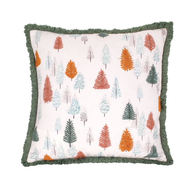 National Tree Company 18" x 18" HGTV Home Collection Whimsical Forest Cotton Slub Printed Pillow with Embroidered Accents
