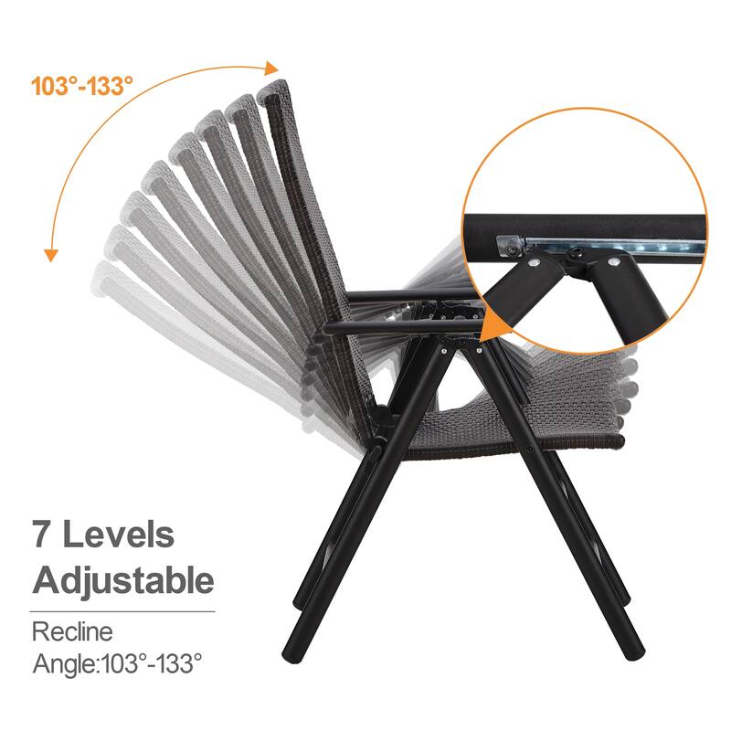 Outdoor Wicker Patio Folding Dining Chairs Set of 2, Adjustable Patio Rattan Recliner Wicker Chairs with High Backrest
