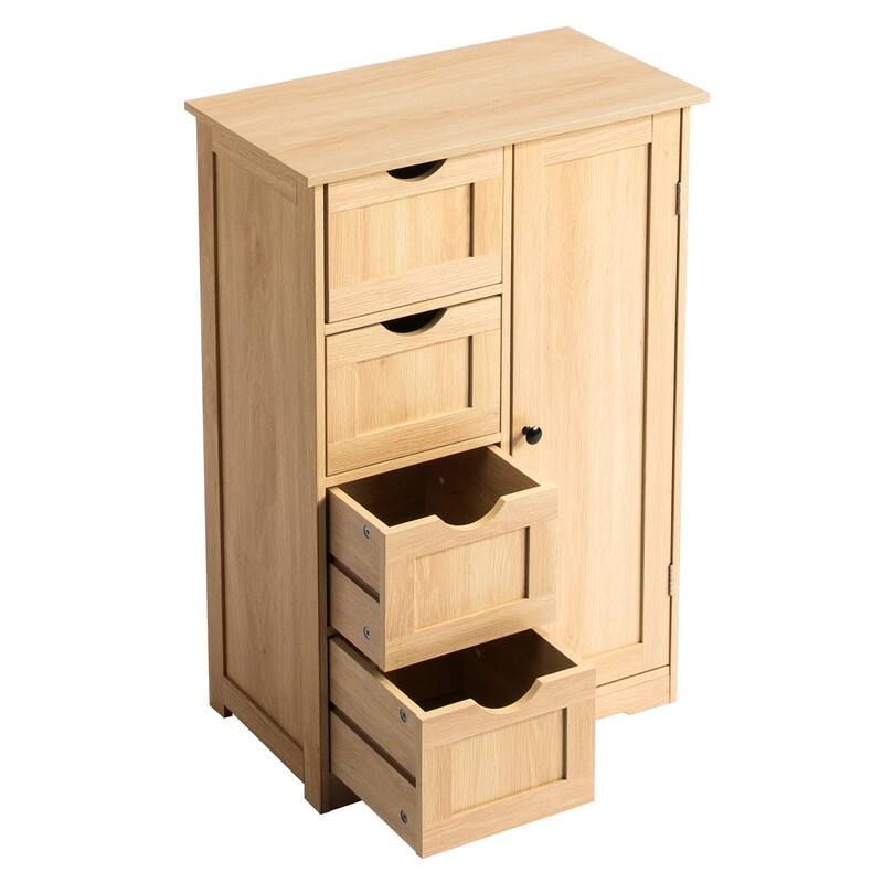 Black Bathroom Storage Cabinet with 4 Drawers and 1 Door