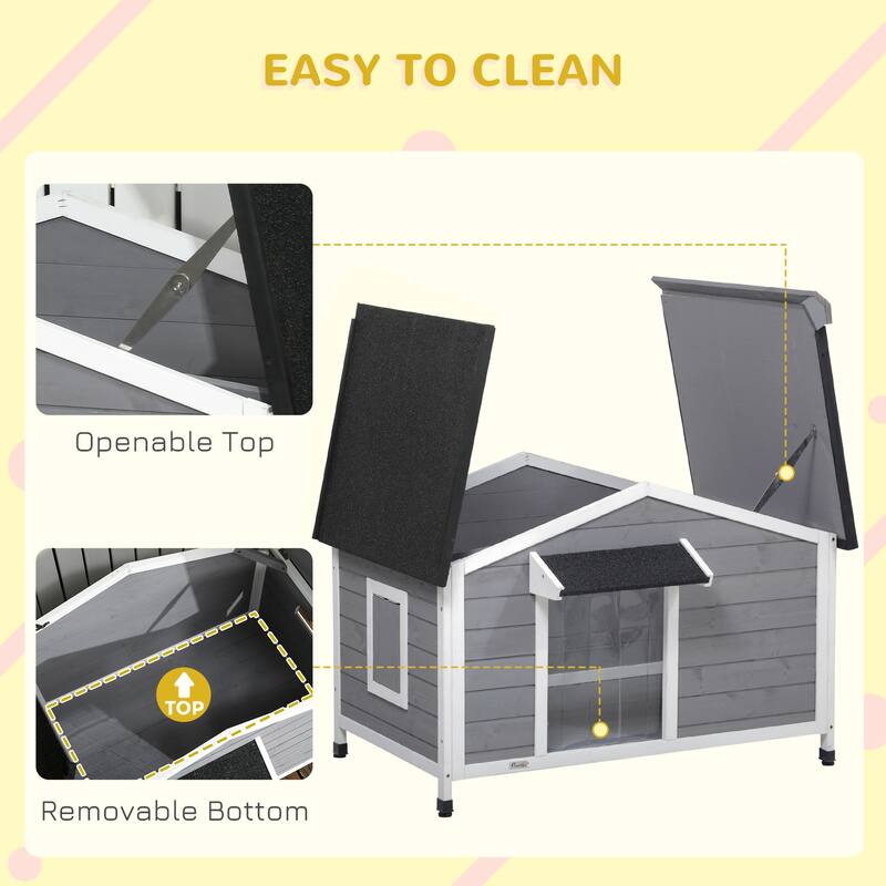 PawHut Dog House Outdoor Cabin Style with Openable Roof, Gray