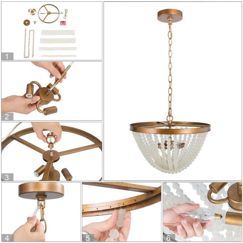 Mid-century Modern Boho 3-light Glass Beads Chandelier