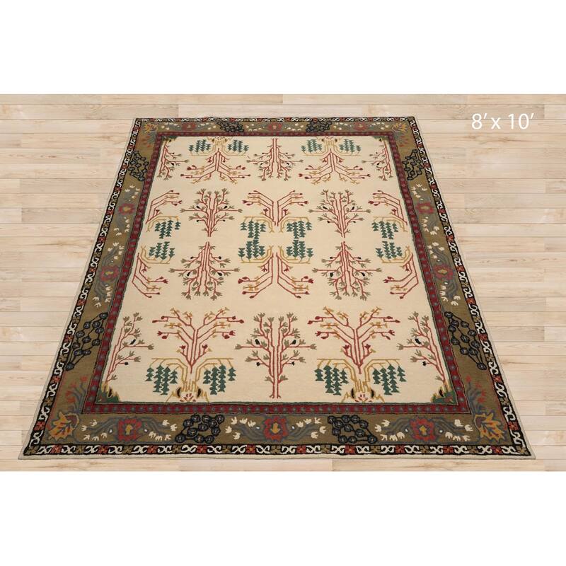 Hand Tufted Hand Made Wool Transitional Oriental Area Rug Olive Green