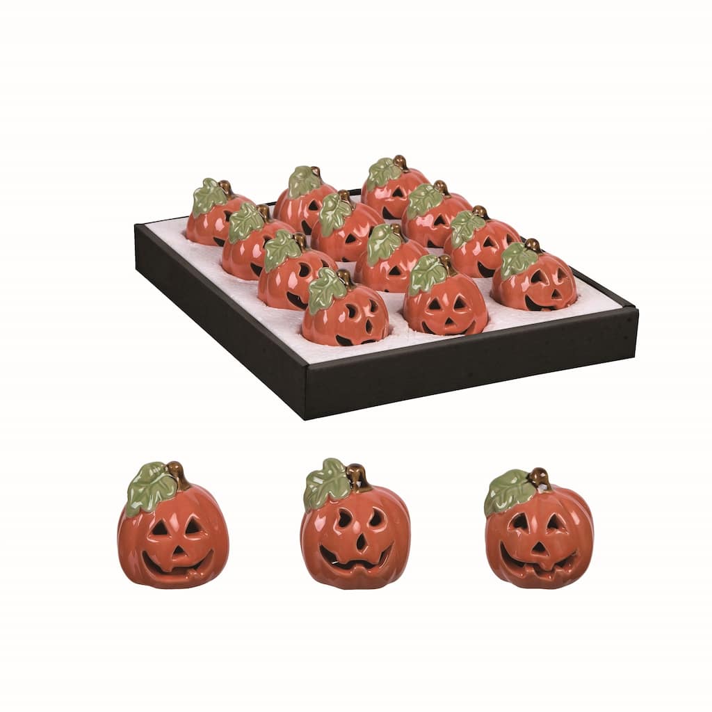 Transpac Ceramic 1.97 in. Orange Halloween Jack-O-Lantern in Display Set of 12 - Multicolor