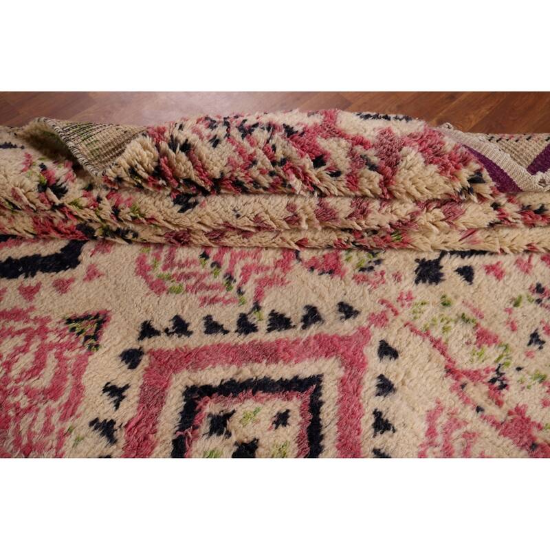 Beige & Pink Moroccan Oriental Area Rug Handmade Wool Carpet - 9'0" x 12'7"