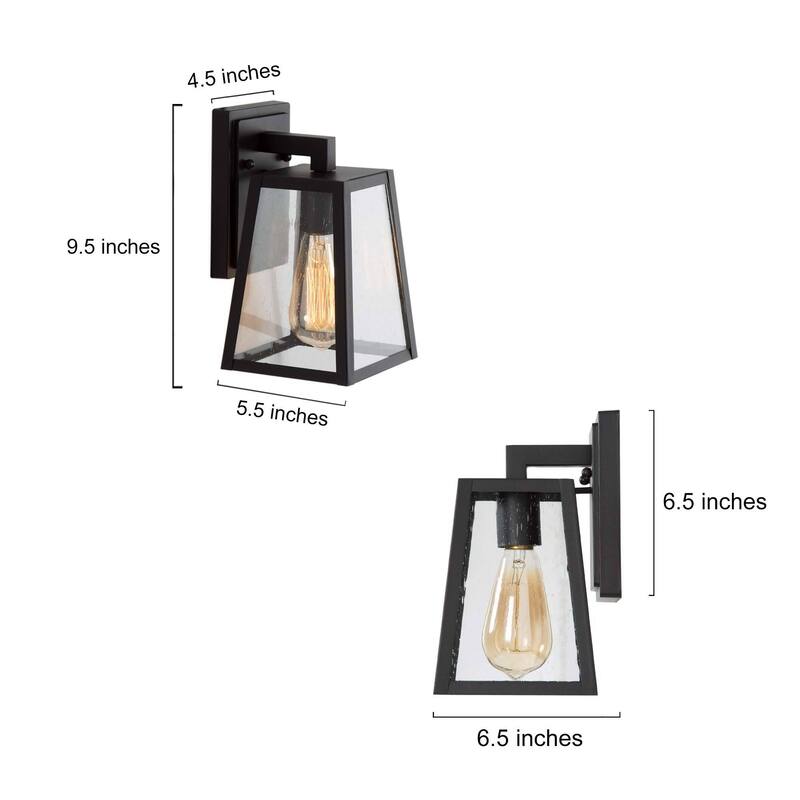 Bern Modern 1-Light Black Outdoor Wall Sconce Seeded Glass Wall Lamp Lights - L 5.5"x W 6.5"x H 10"