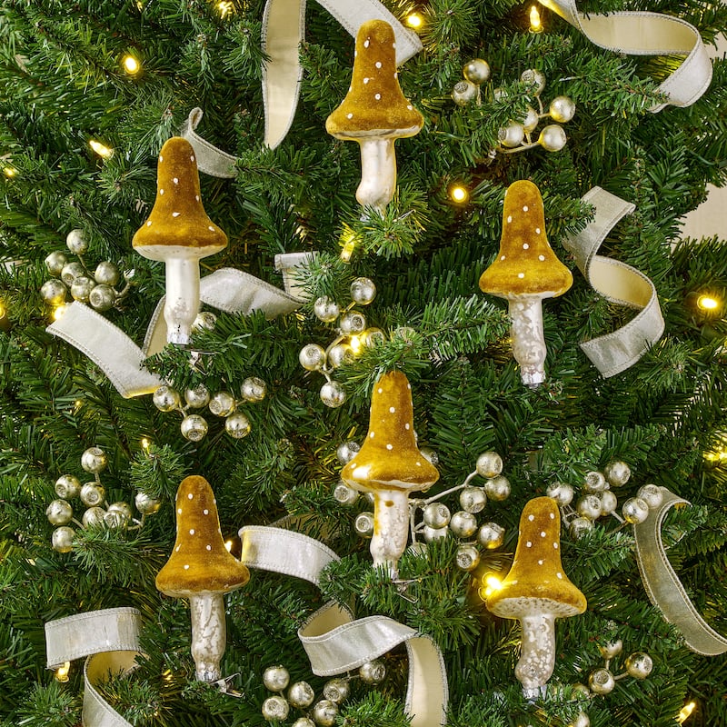 4.5" Glass Toadstool Mushroom Ornament Set of 6