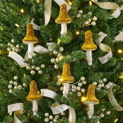 4.5" Glass Toadstool Mushroom Ornament Set of 6
