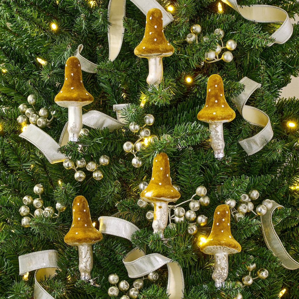 4.5" Glass Toadstool Mushroom Ornament Set of 6