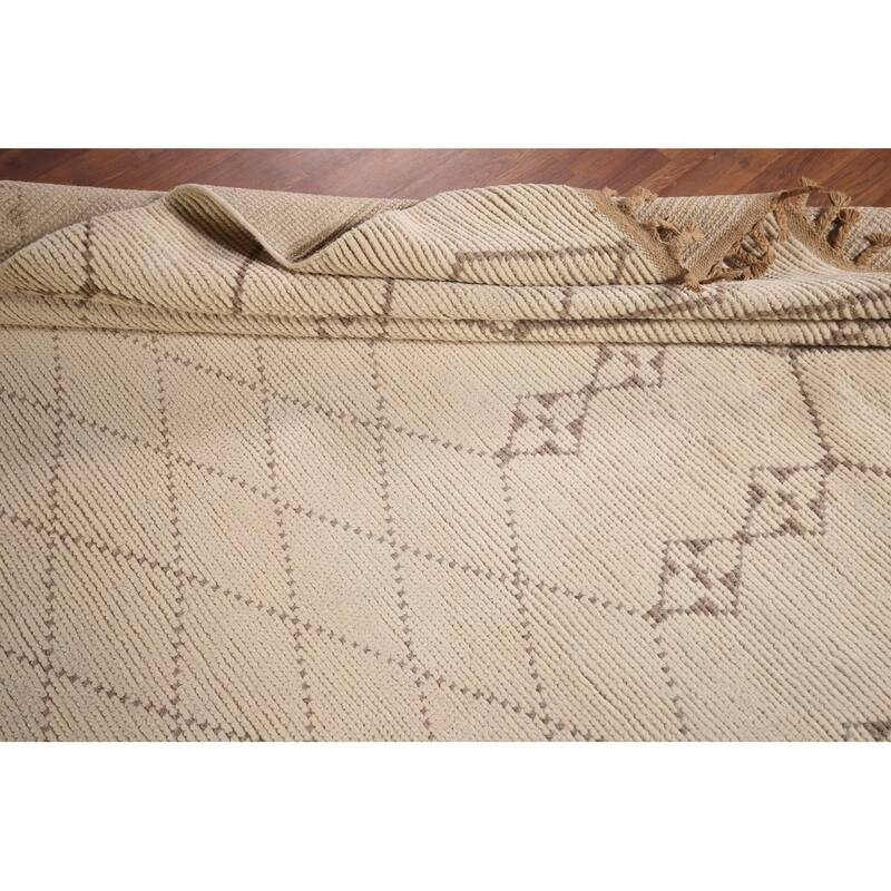 Trellis Ivory Moroccan Rug Hand-Knotted Beige Wool Carpet - 6'8"x 10'7"