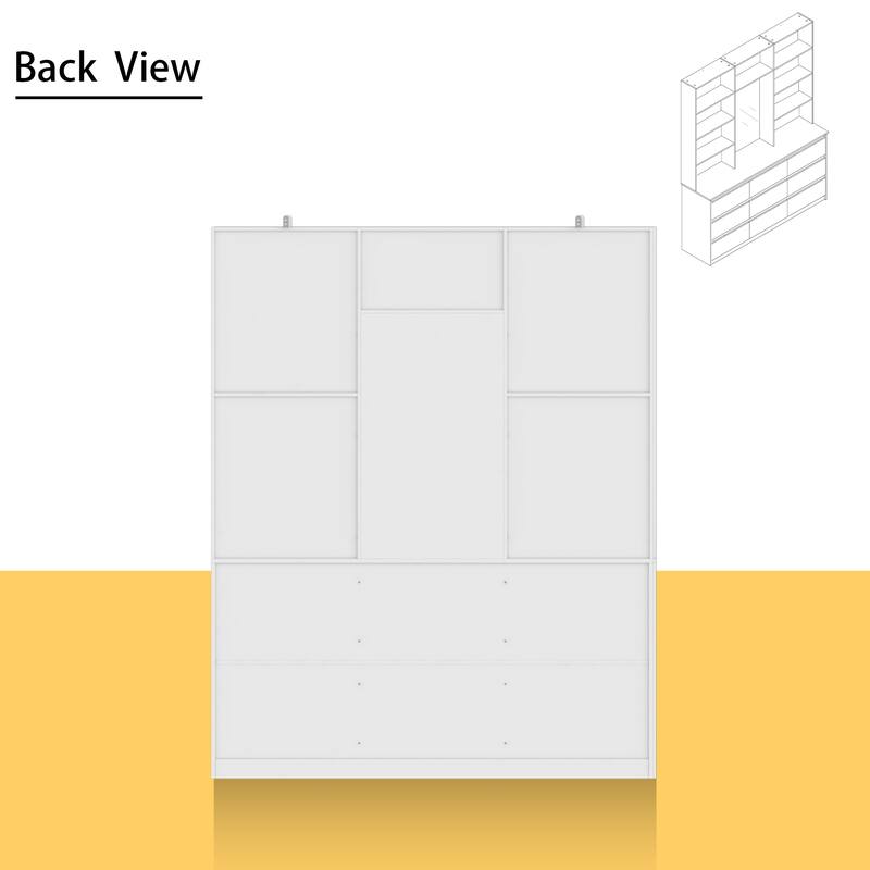 Chest White Storage Cabinet w/Mirror for Bedroom, Dresser Shelving Unit