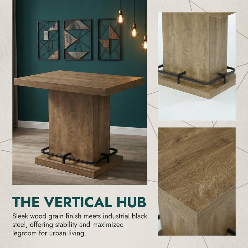 47-Inch Industrial Bar Table, Bistro Pub Table with Metal Footrest for Small Bar Dining Cocktail