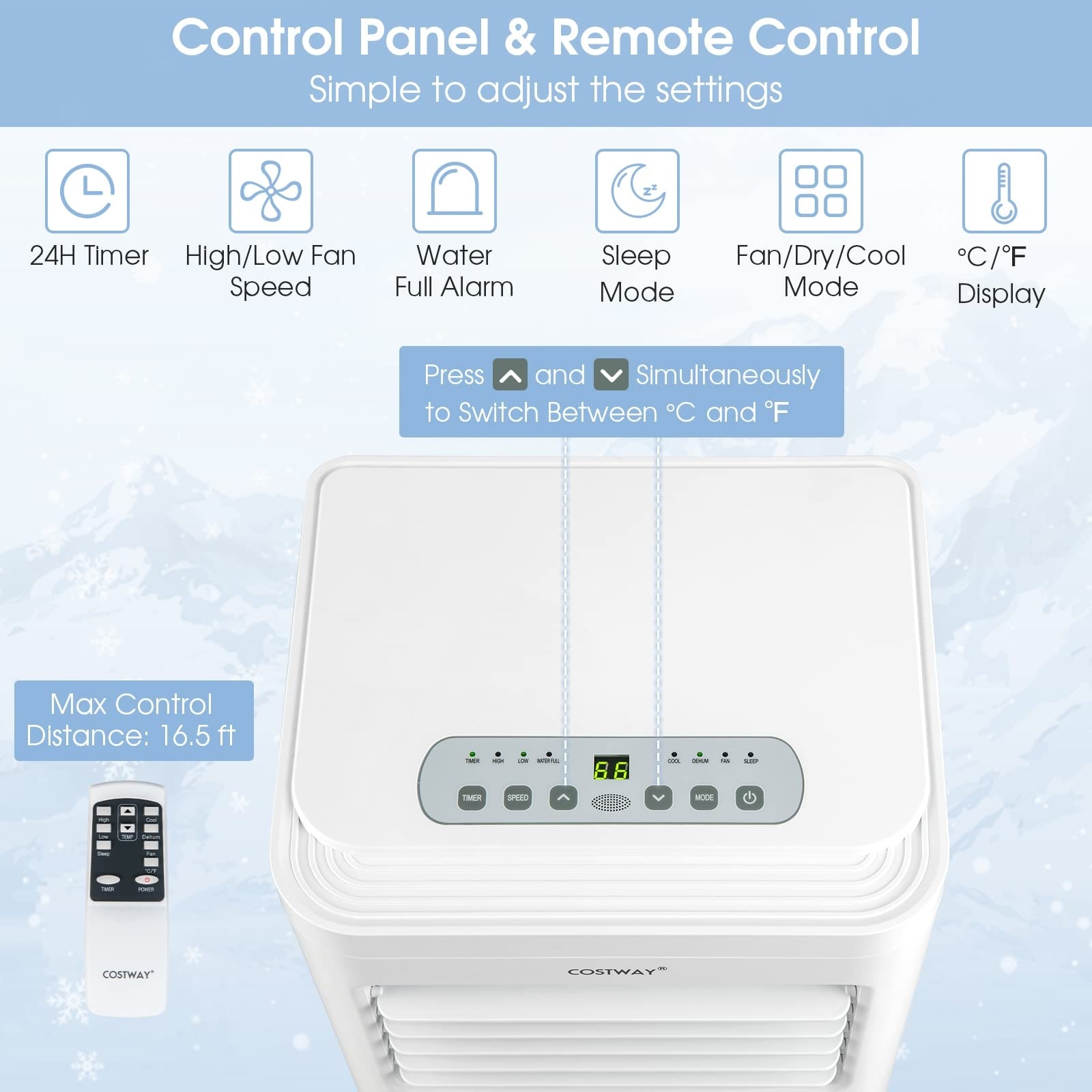  COSTWAY Portable Air Conditioner, 8000 BTU AC Unit with  Built-in Dehumidifier, Fan Mode, Sleep Mode, 24H Timer, Remote Control,  Window Installation Kit & Remote Control, Cools up to 250 Sq. Ft 