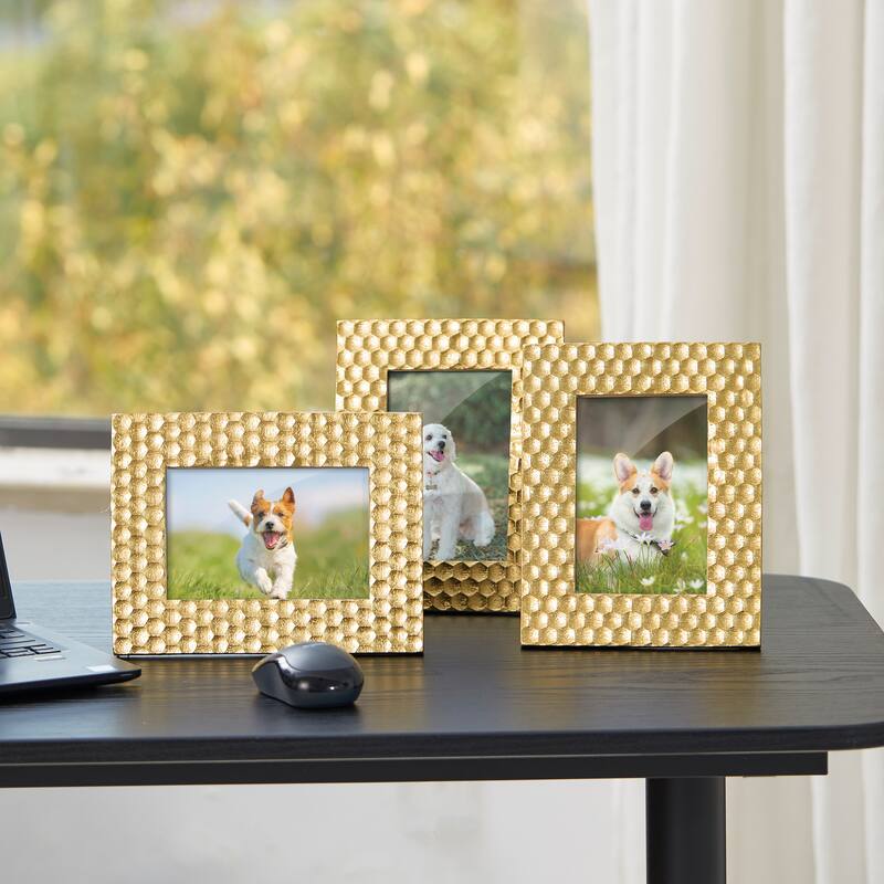 Glitzhome Set of 2 Modern Gold Resin Wall or Tabletop Picture Frames 4x6 & 5x7
