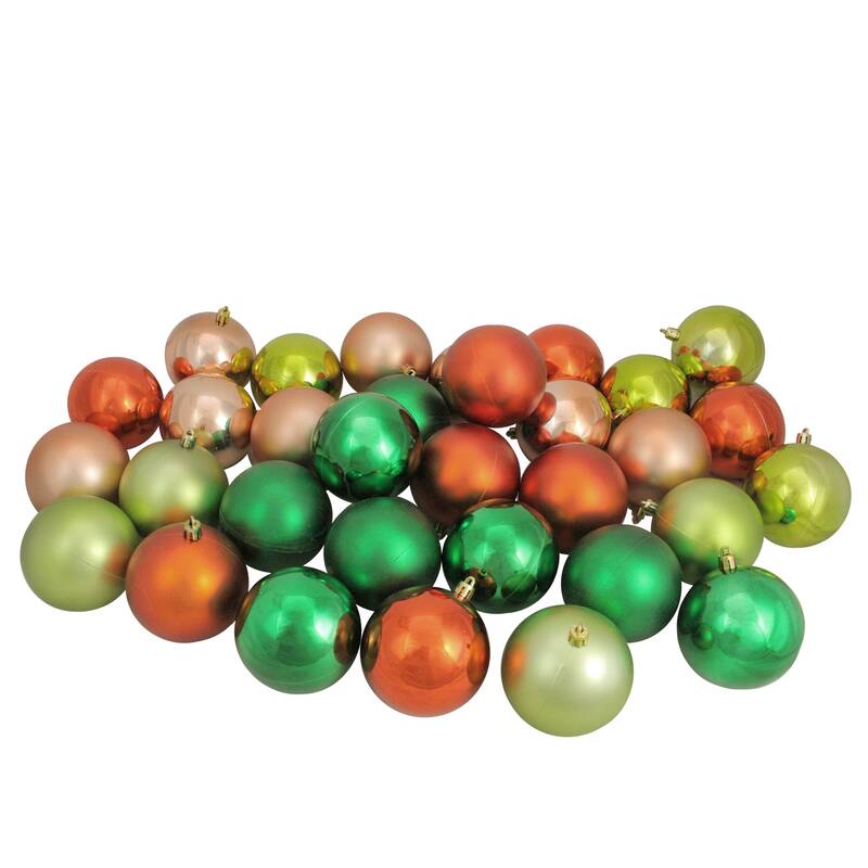 32ct Green Orange Shatterproof 2-Finish Christmas Ornament 3.25"