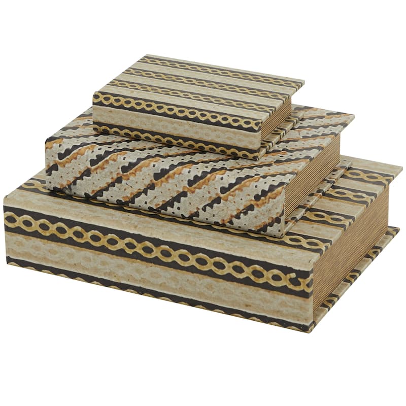 Faux Storage Book Decorative Box - Set of 3 Dark Brown, Gray, Cream, Beige, Multi Colored, Blue, White - Roche River Decor