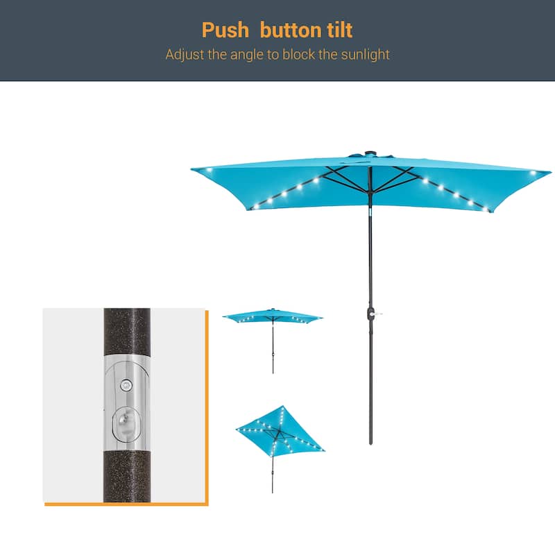 LIVOOSUN 10x6.5ft Steel Solar-Powered LED Patio Umbrella,w/Crank Tilt