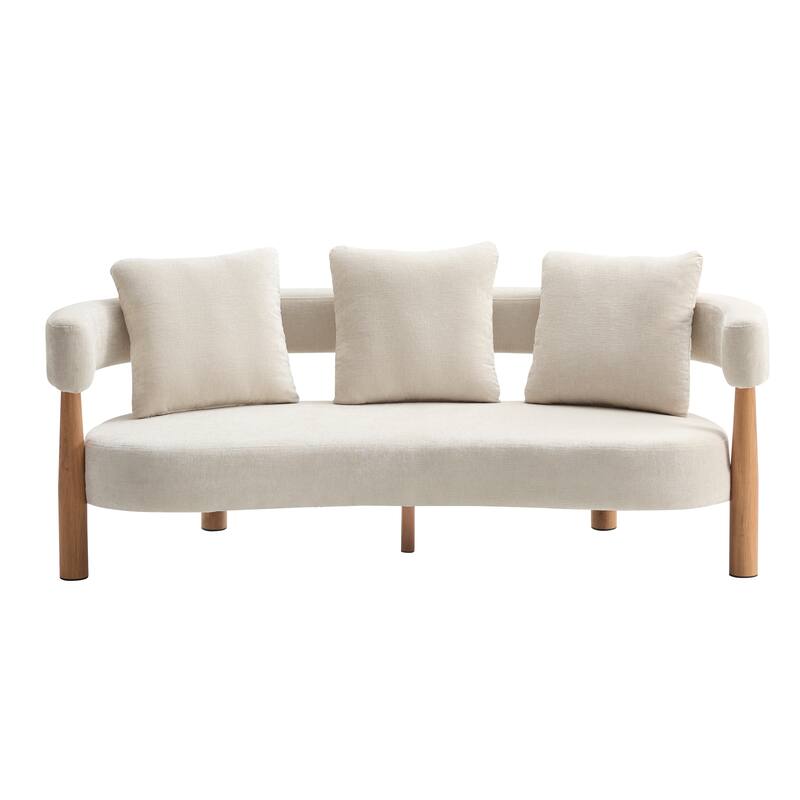 Luxe Modern Upholstered Curved 3-Seater Sofa with Wooden and Metal Legs