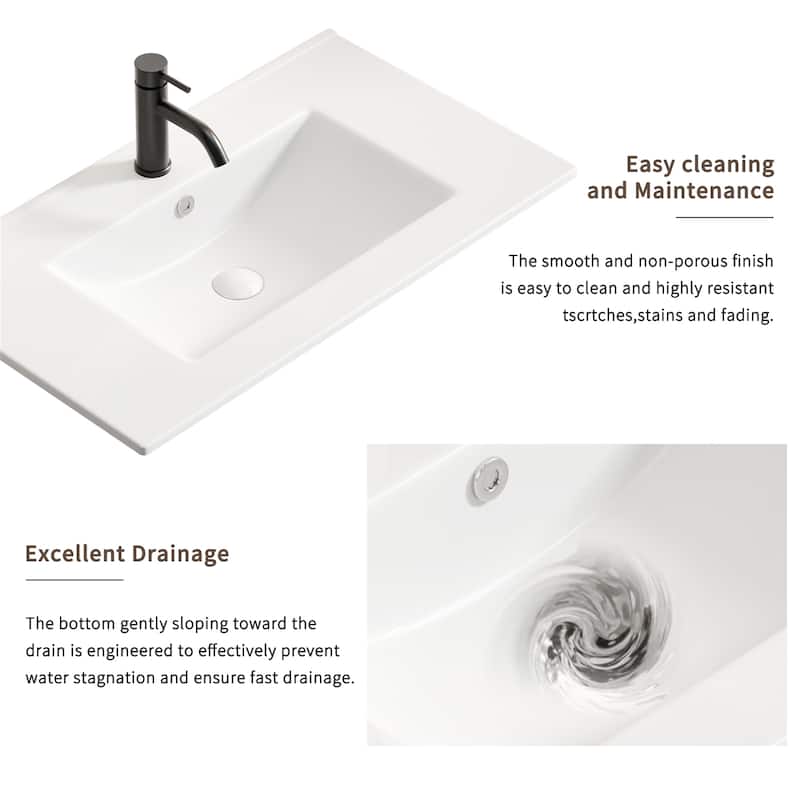 24" Bathroom Ceramic Bathroom Vanity Sink Top without Overflow